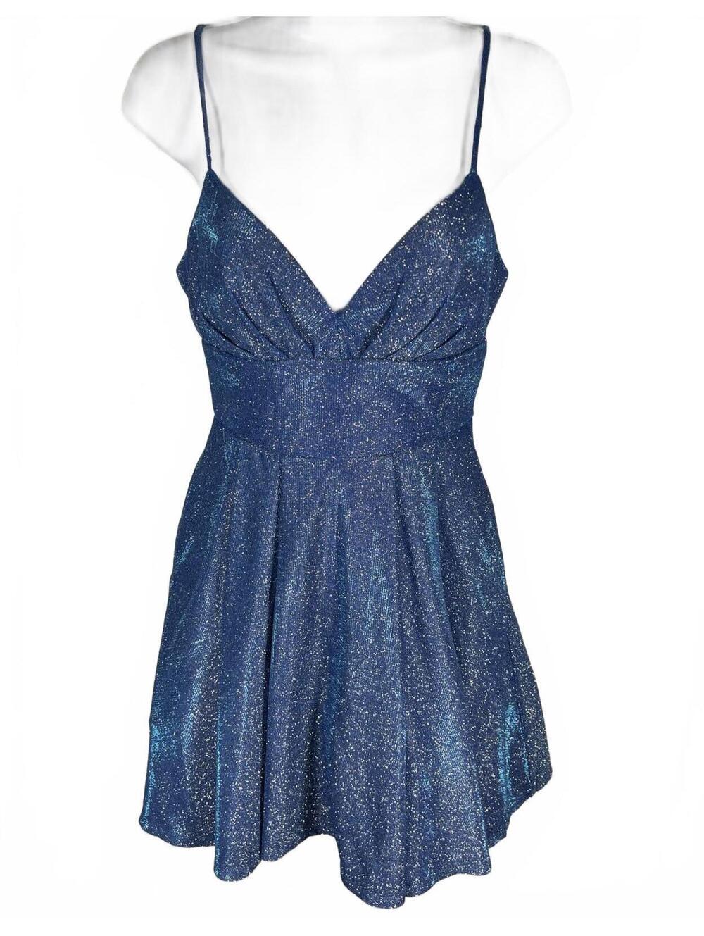 B Darling Blue Glitter Mini Dress Cyber Y2K Party Coquette Aesthetic Night Out S - Picture 2 of 6